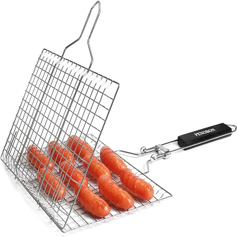 Folding Portable Stainless Steel BBQ Grill Basket for Cooking