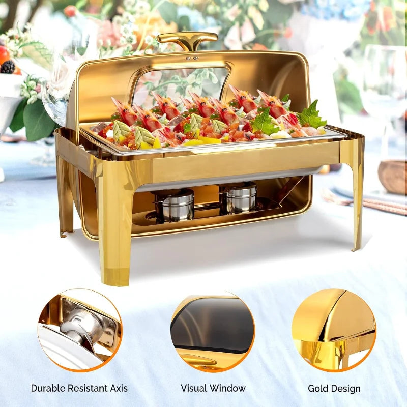Roll Top Chafing Dish Buffet Set Stainless Steel NSF Pack