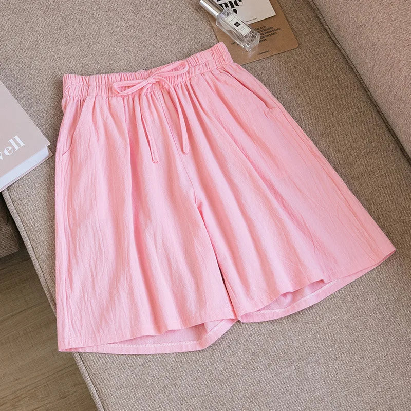 Women’s Casual High Waist Cotton Shorts with Pockets