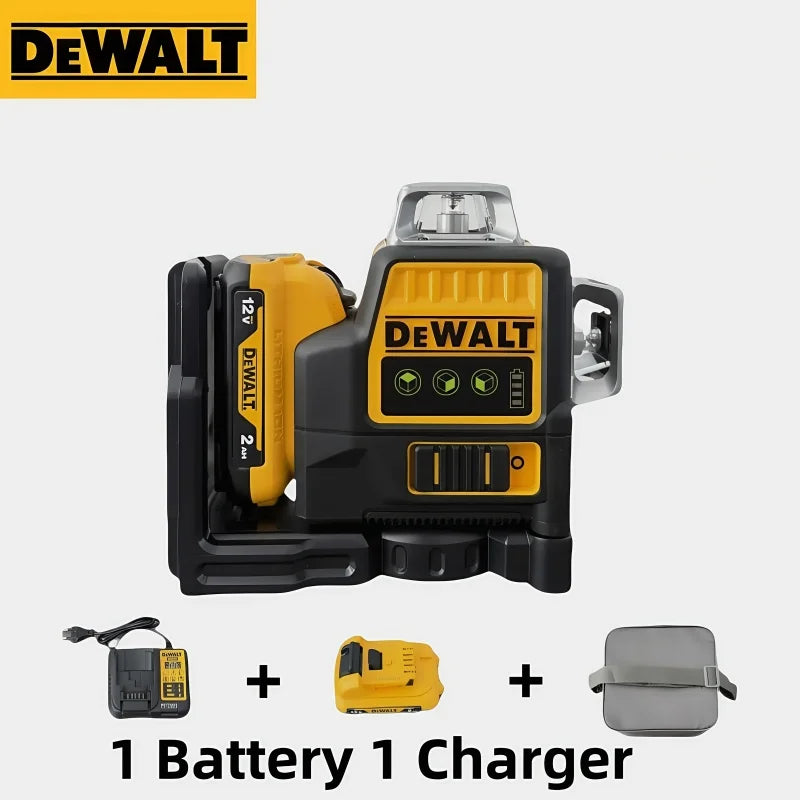 Dewalt DW089LG 3 Sides 360 Degree 12 Lines Laser Level Green Light Meter Outdoor Use 12V Battery