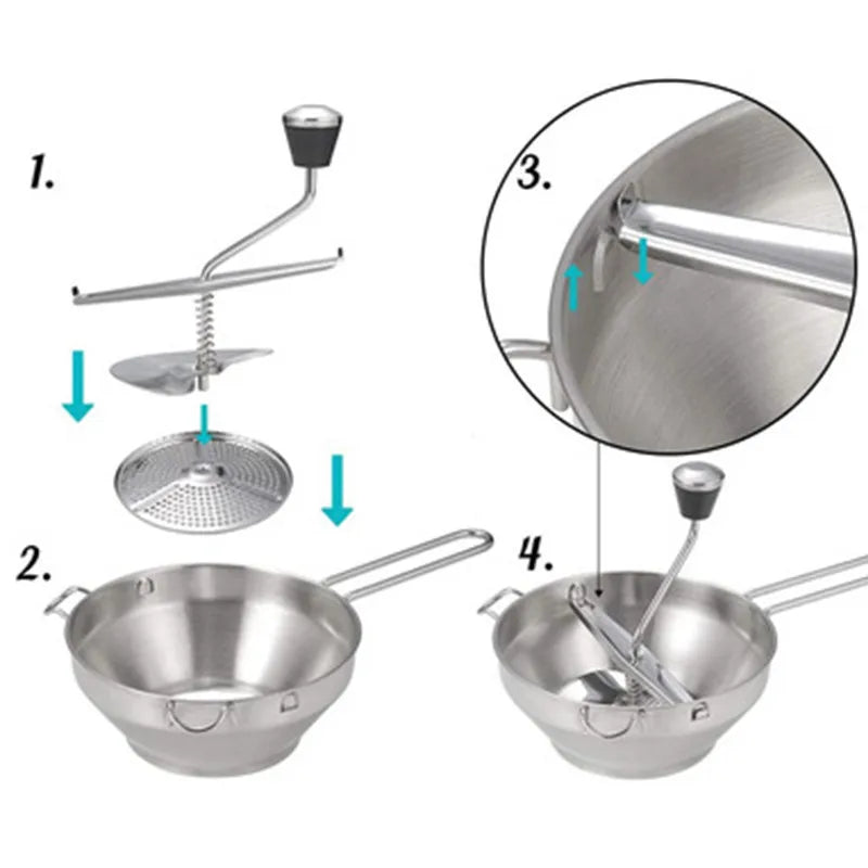 Multifunctional Stainless Steel Food Mill and Potato Masher