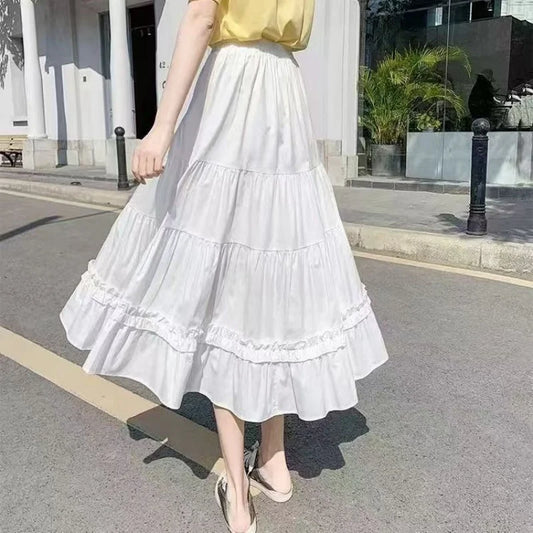 Chic Vintage A-Line Skirt for Women with Ruffle Detail