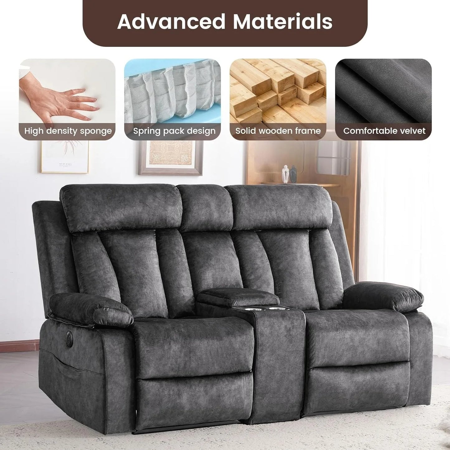 HUANZHUANG Power Reclining Loveseat With Massage And Heat