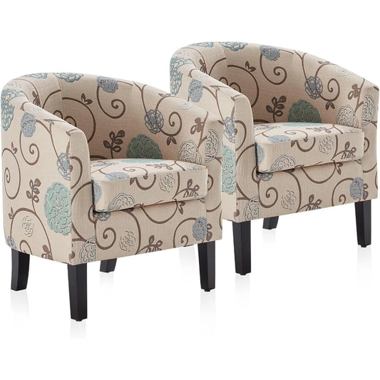 Linen Round Accent Barrel Chairs Set of Two