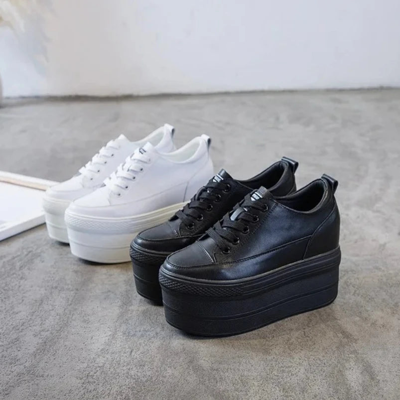 MVVJKE Genuine Leather Platform Sneakers For Women