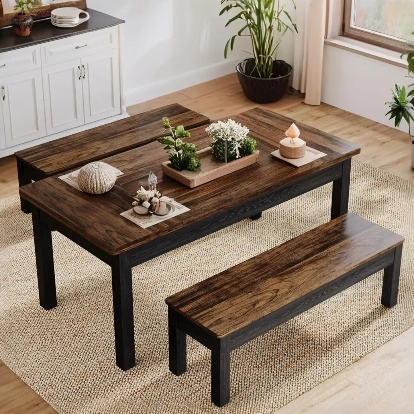 Little Tree Farmhouse Dining Table Set for 4-6 Benches