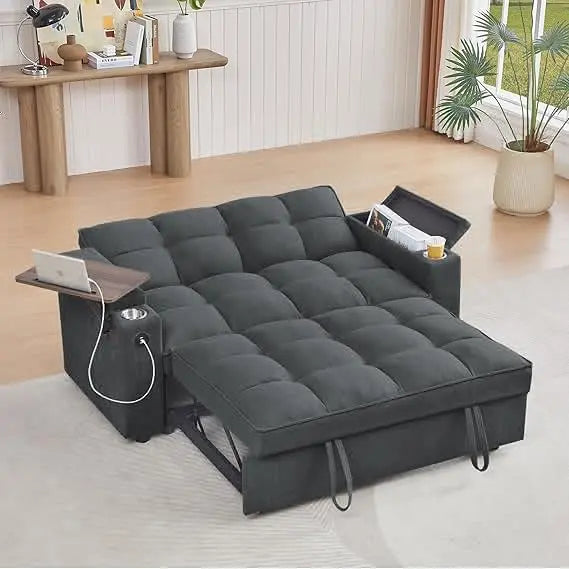 Modern 3-in-1 Convertible Sofa Bed with Swivel Side Table