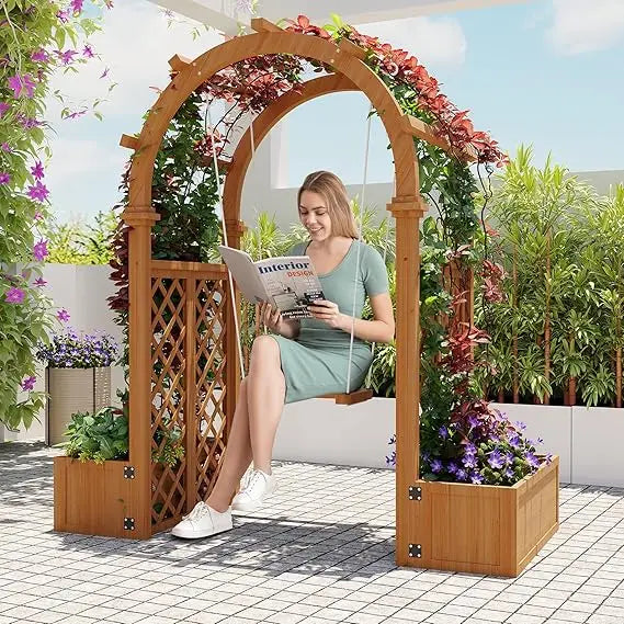 Garden Arbor With Planter Boxes Swing Arch Trellis Pergola