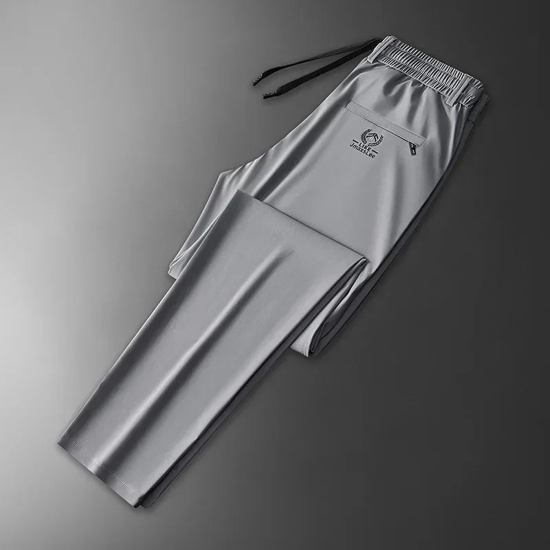 Men's Casual Ice Silk Fabric Stretch Trousers for All Seasons