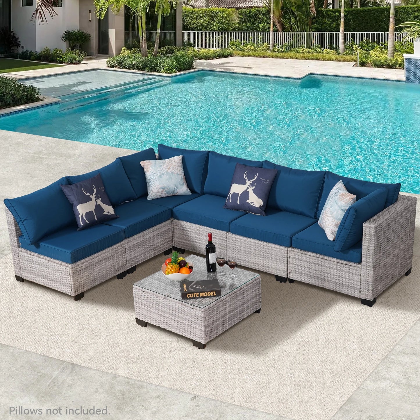 Naga Bahna 7 Piece Outdoor Patio Rattan Sectional Sofa