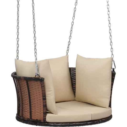 2.4 FT Round Rattan Porch Swing for 1 Person Outdoor 440 LBS Capacity
