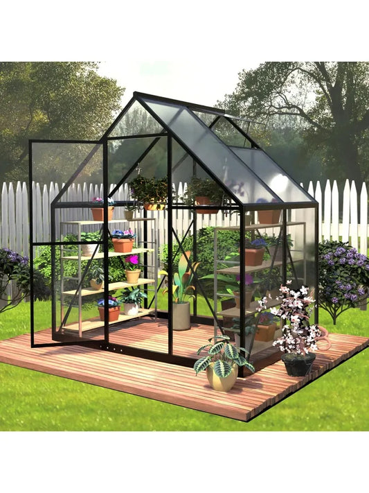 6 x 4 FT Polycarbonate Greenhouse Winter Greenhouses for Outdoors Outdoor Greenhouse with Roof Air Vent Heavy Duty Walk In
