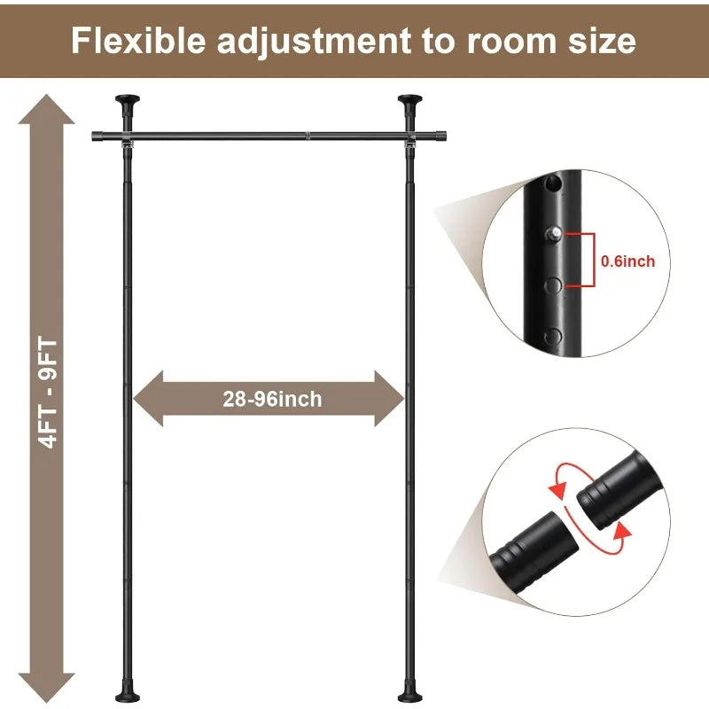 Heavy Duty No Drill Room Divider Curtain Rod System