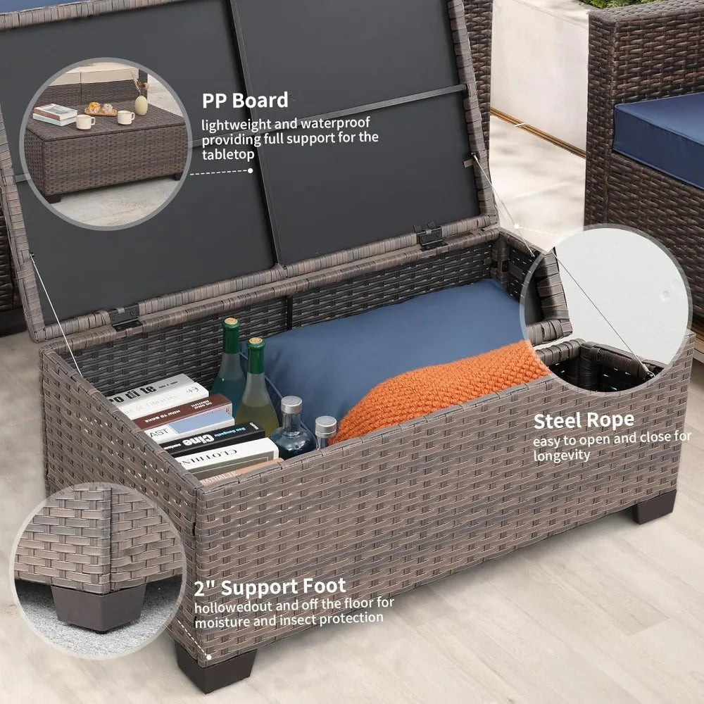 Outdoor Patio Storage Coffee Table With Wicker Design