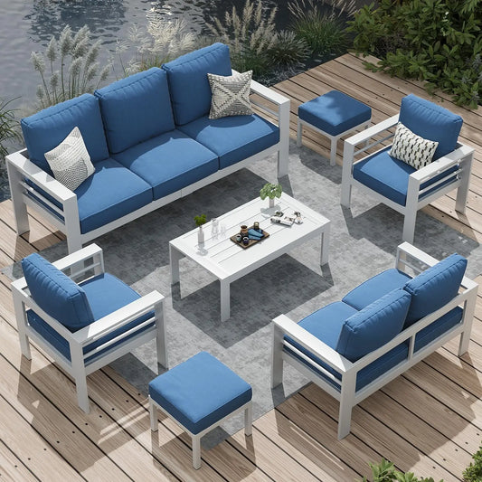 XMSJ 7 Piece Aluminum Patio Furniture Set With Coffee Table