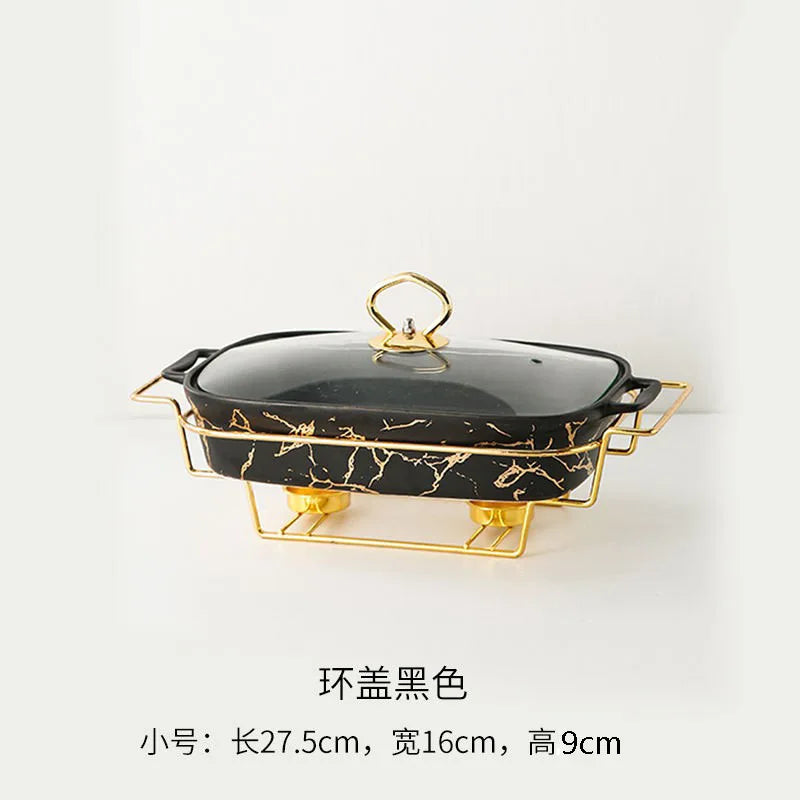 Dinnerware Rectangular Amphora Ceramic Casserole Pot With Candle