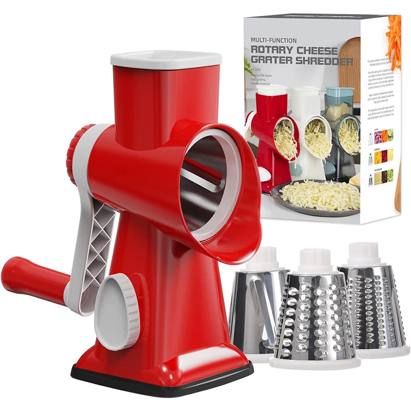 Versatile 3 In 1 Rotary Cheese Grater And Vegetable Slicer