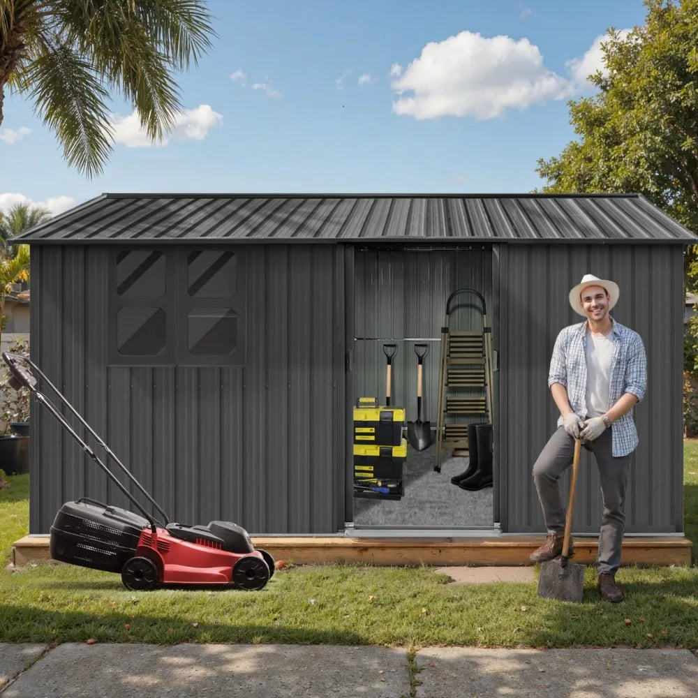 Outdoor Steel Storage Shed With Window And Sliding Doors