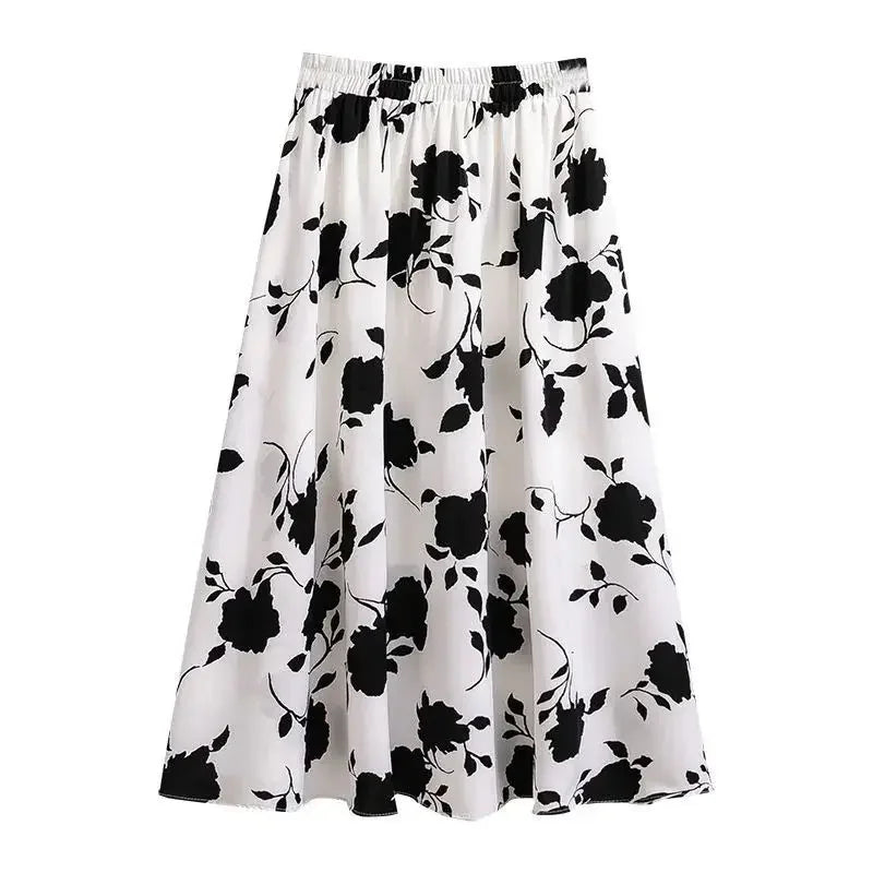 Plus Size High-Waisted Slimming Rose Skirt for Casual Style