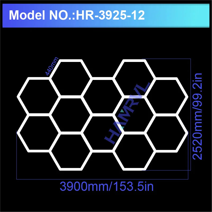 Garage Lights Hexagon Lamp 110-240V LED Tube Honeycomb Ceiling Lighting for Workshop Car Showroom Auto Body Repair Gym