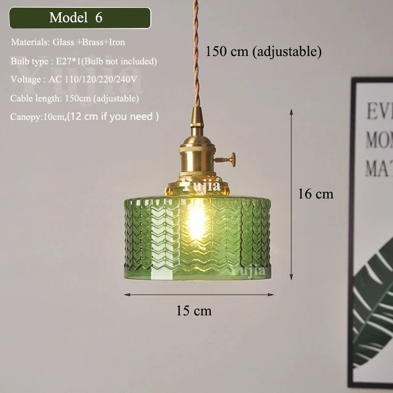 Multi Style Green Glass Pendant Light Vintage Light Fixtures Modern Chandelier Lamp for Kitchen Island