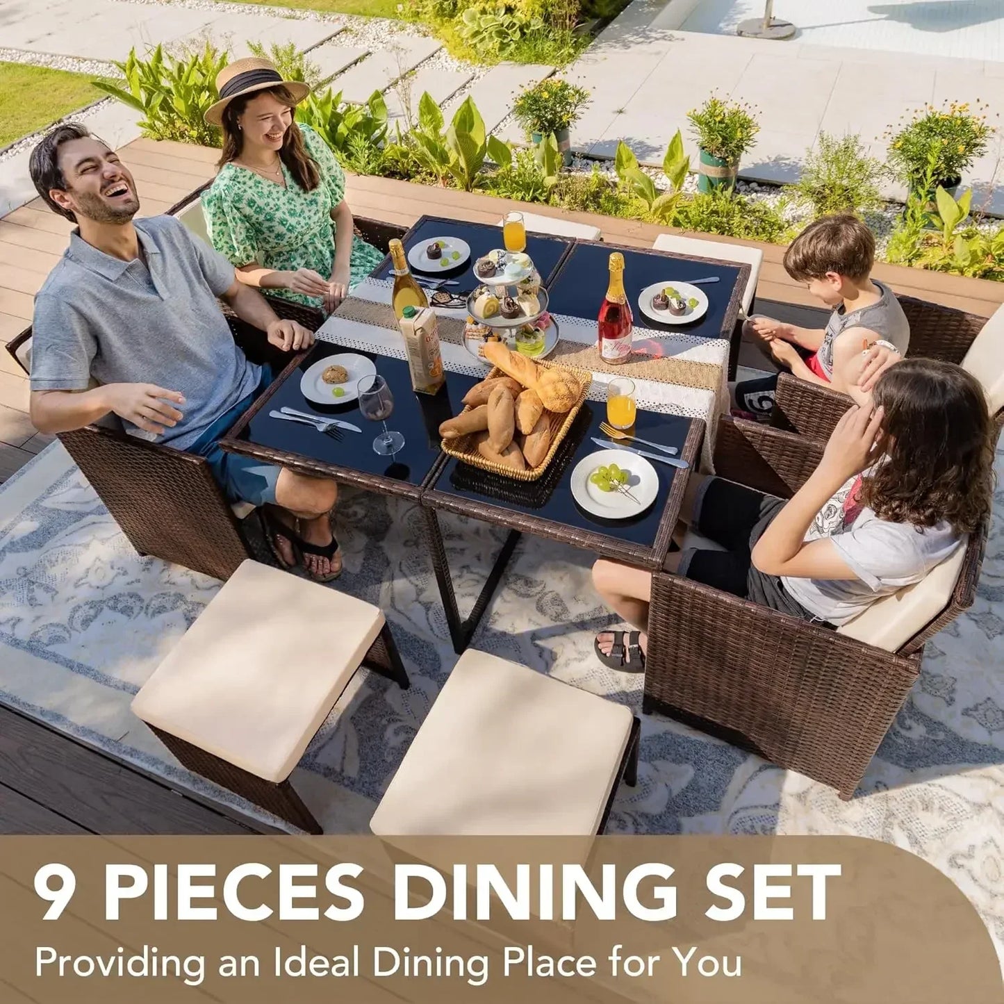 XMSJ 9 Pieces Patio Dining Sets Outdoor Cushioned Seating