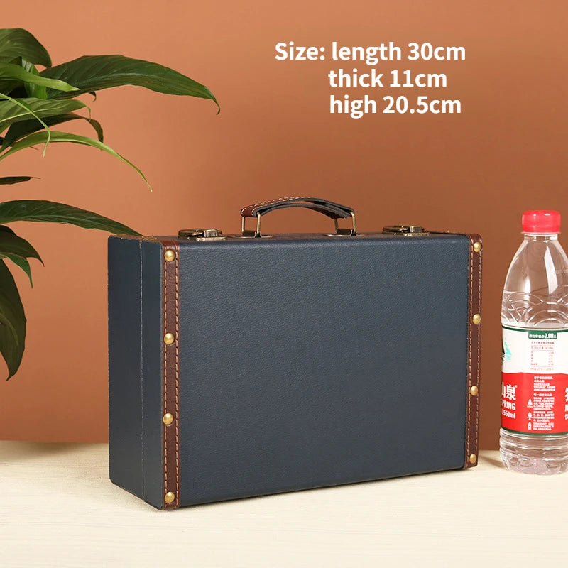Retro Suitcase Desktop Sundries Document Storage Box Jewelry Treasure Box Wooden Photography Decoration Storage Box