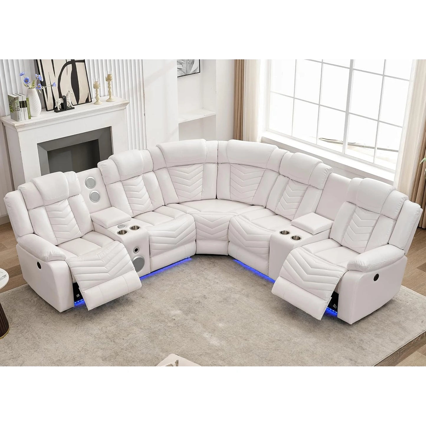 Todrani Power Recliner Sectional Sofa Bass Speakers Led
