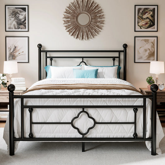 Hoomic Victorian Wrought Iron Headboard Platform Bed Frame