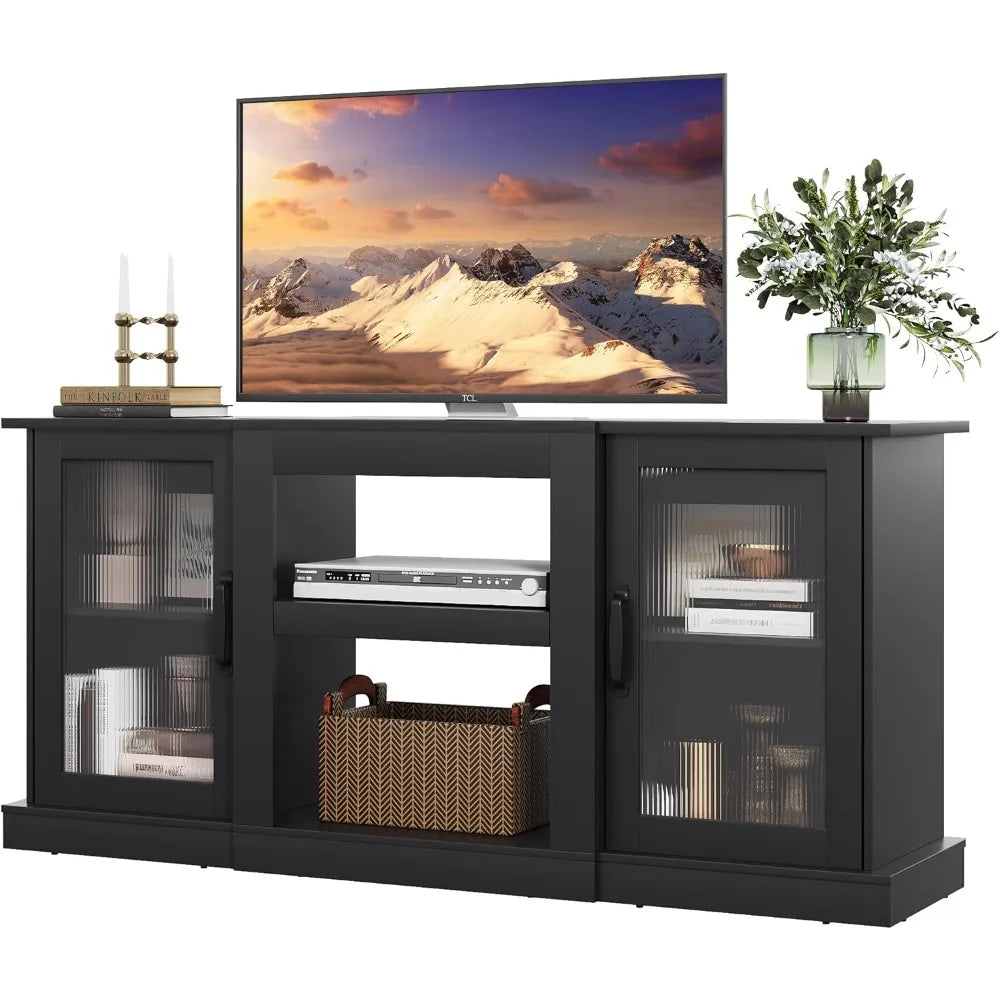 Contemporary TV Console With Multifunctional Storage Shelves And EntertainmentHub