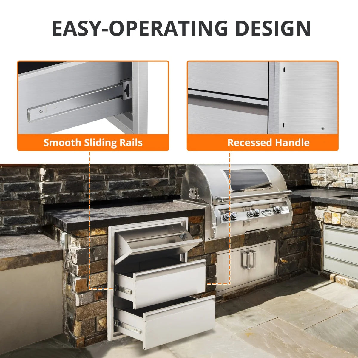 Stainless Steel Outdoor Kitchen Drawers with Paper Towel Holder
