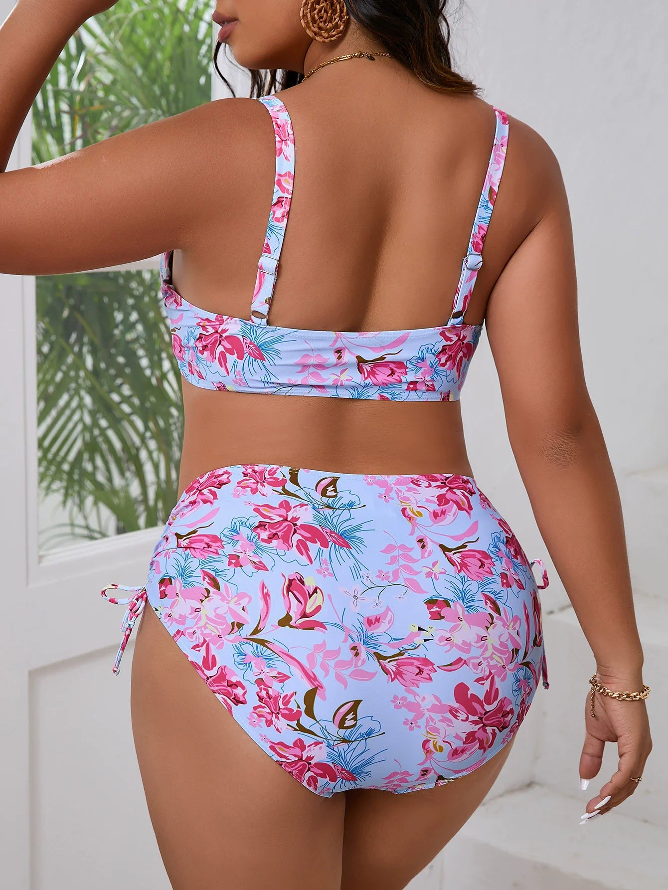 Floral Print Plus Size Two Piece Swimsuit Bikini Set
