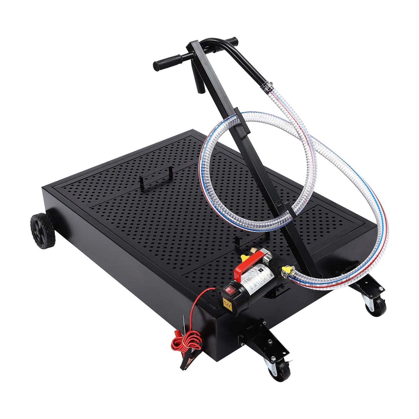 12V 155W 15 Gallon Electric Oil Drain Pan Set with Pump and Hose Foldable Handle Oil Drain Cart