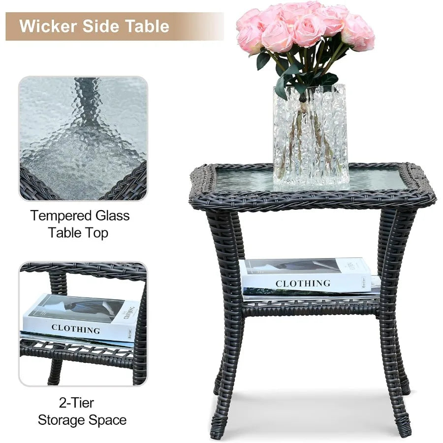 Outdoor Wicker Rocking Chairs Set Of 2 With Coffee Table