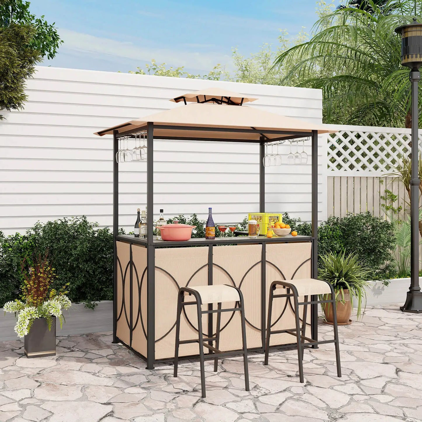 HOMASIS 3-Piece Patio Bar Set With Tempered Glass Table