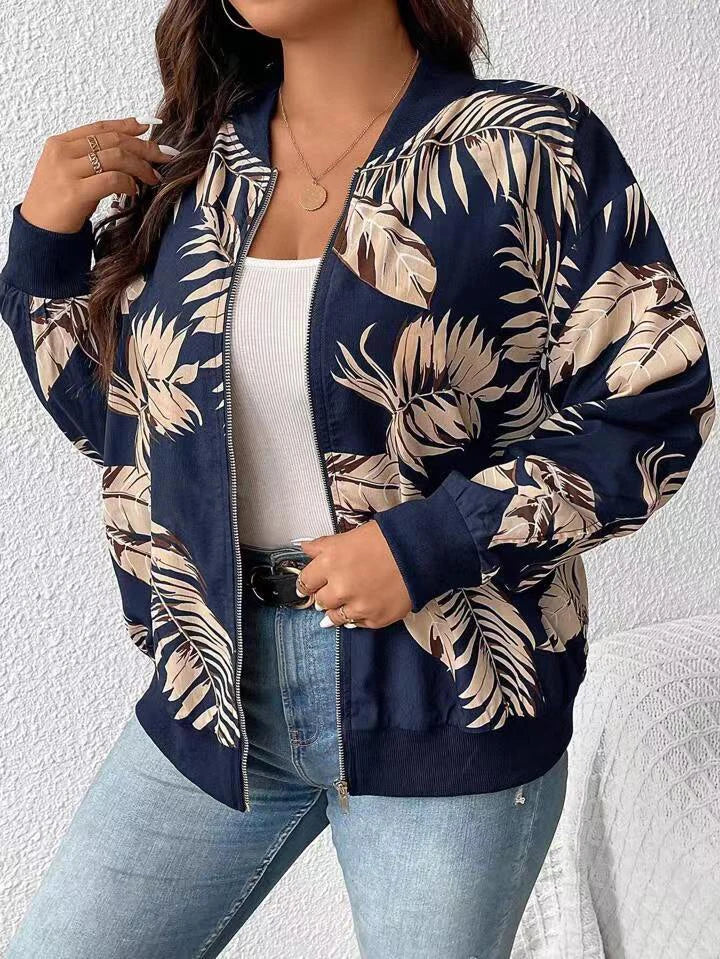 Plus Size Women's Printed Zip Jacket for Stylish Comfort