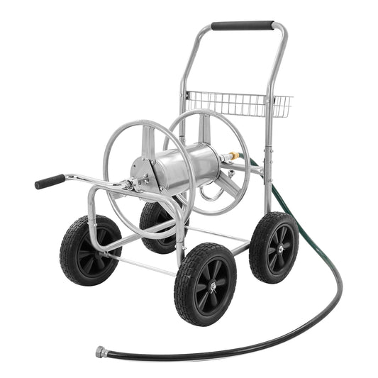 SucceBuy Hose Reel Cart Holds Up to 300 Feet of 5/8 Inch Hose Garden Water Hose Carts Mobile Tools with Four Wheels Powder Coated Steel