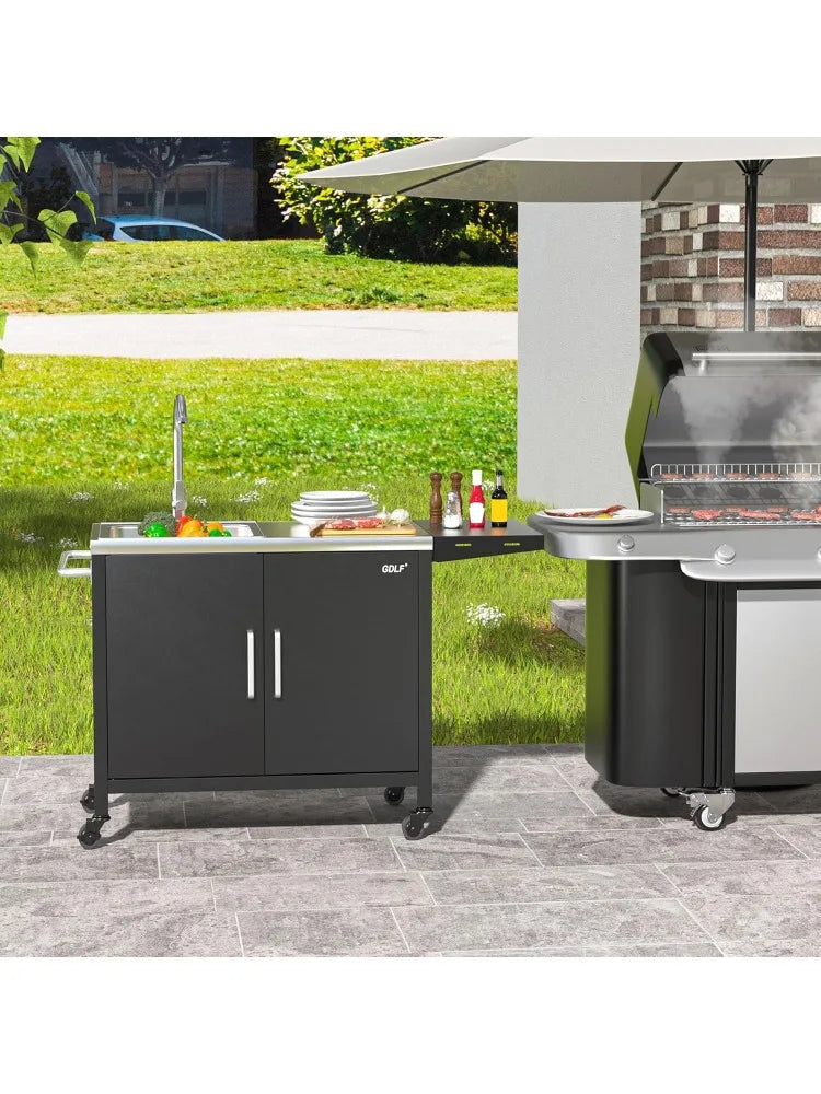 Outdoor Grill Table With Sink Metal Grill Cart Outdoor Kitchen Island With Stainless Steel Sink 57 Inch By 21.65 Inch