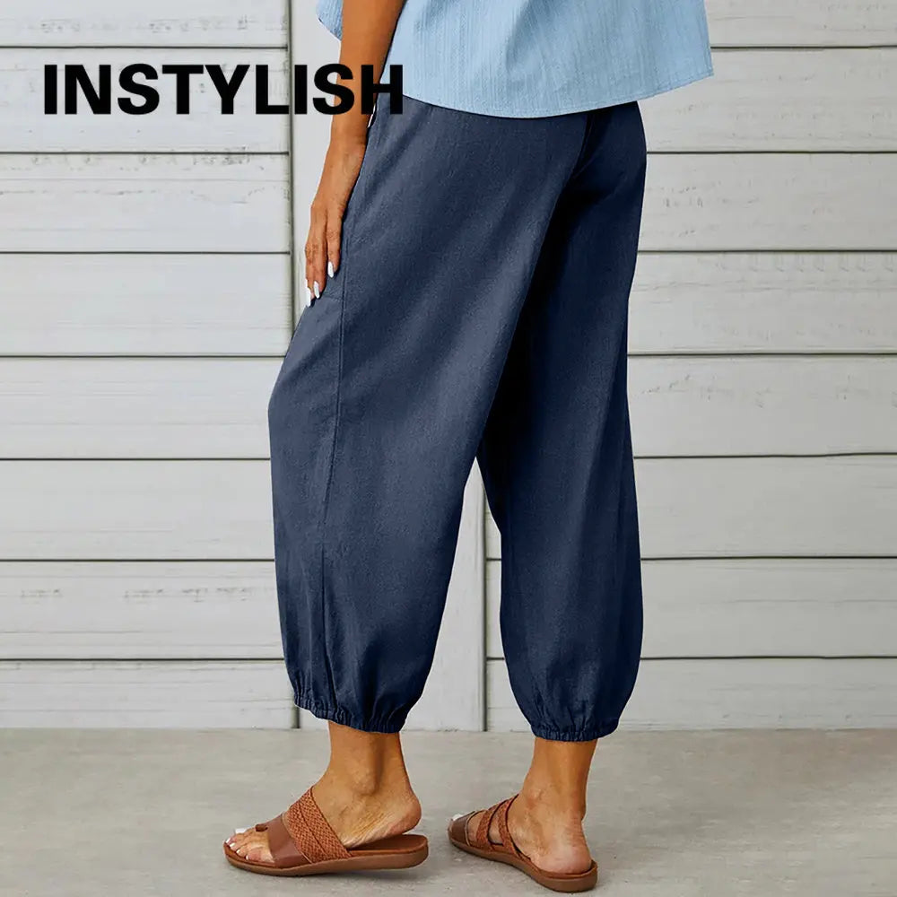 Women’s Loose Fit Cotton Linen Wide Leg Trousers for Comfort