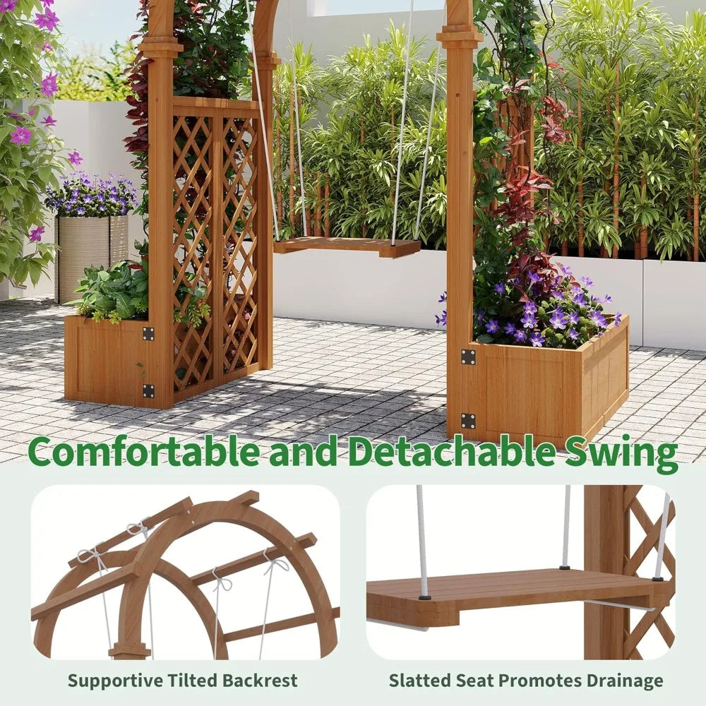 Garden Arbor With Planter Boxes Swing Arch Trellis Pergola