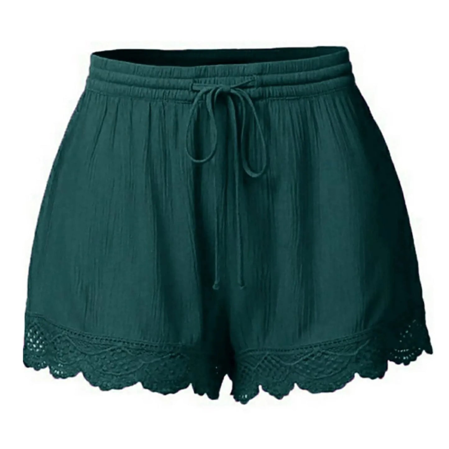 Ruffle Hem Casual Shorts for Women with Drawstring Closure