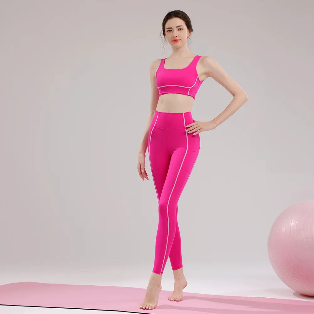 Guangdong Women Fitness Two Piece Sports Set Waist Cinching