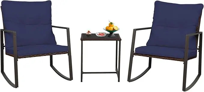 3-Piece Patio Bistro Set With Outdoor Rocking Chairs And Glass Coffee Table For Stylish Outdoor Living