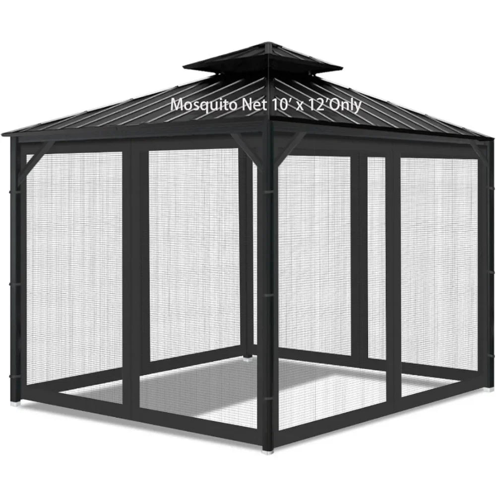 10 Foot by 12 Foot Outdoor Mesh Netting Screen 4 Panel Sidewall with Zipper Universal Replacement Mosquito Netting