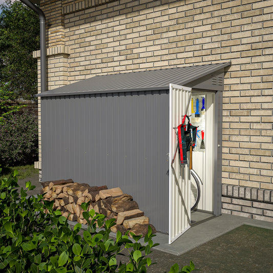 LZBEITEM 4 Foot x 8 Foot Metal Side Storage Shed Outdoor Garden Cabinet Grey