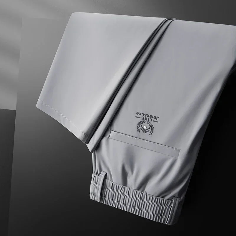 Men's Casual Ice Silk Fabric Stretch Trousers for All Seasons