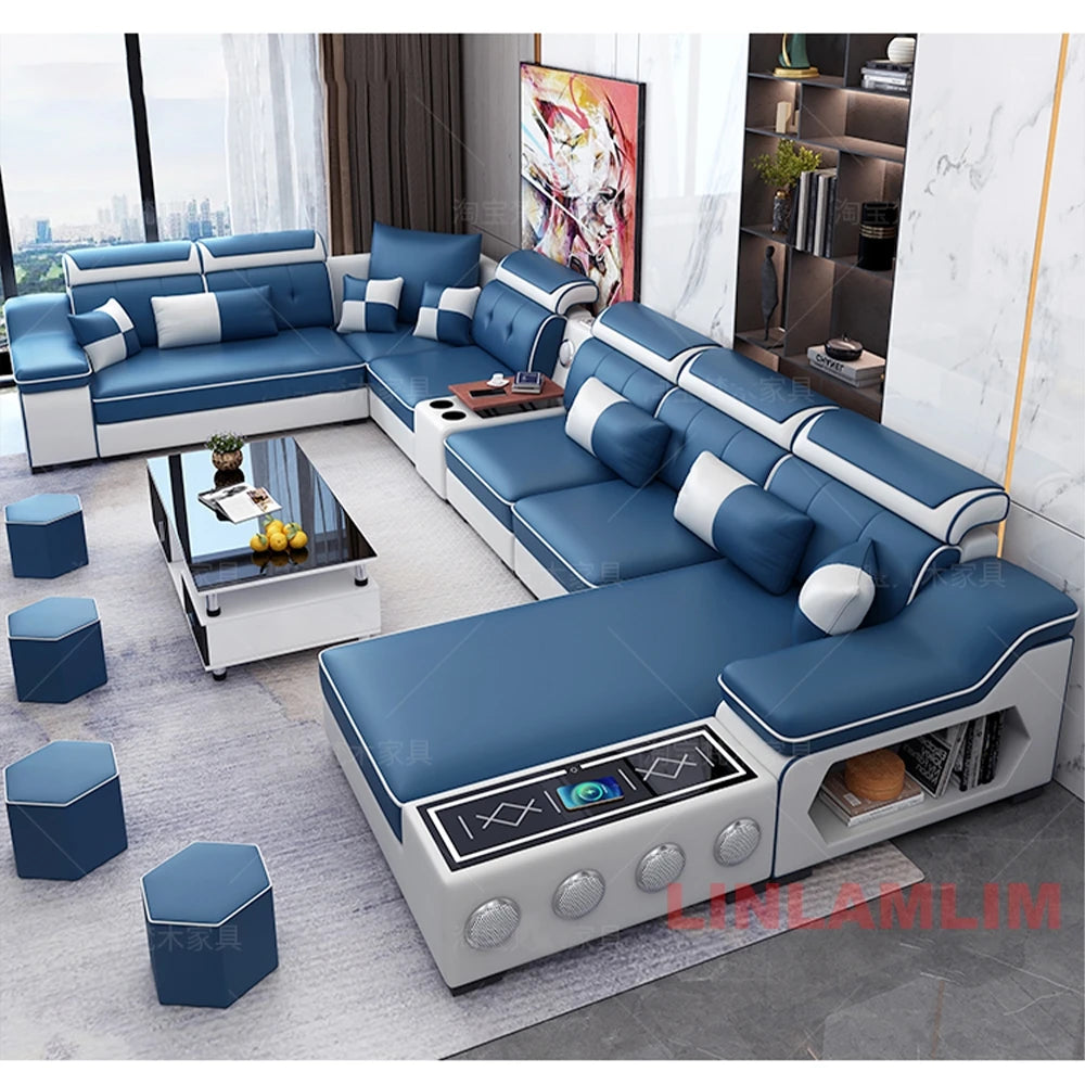 Modern Sectional Sofa Set with Bluetooth Speakers and USB Ports