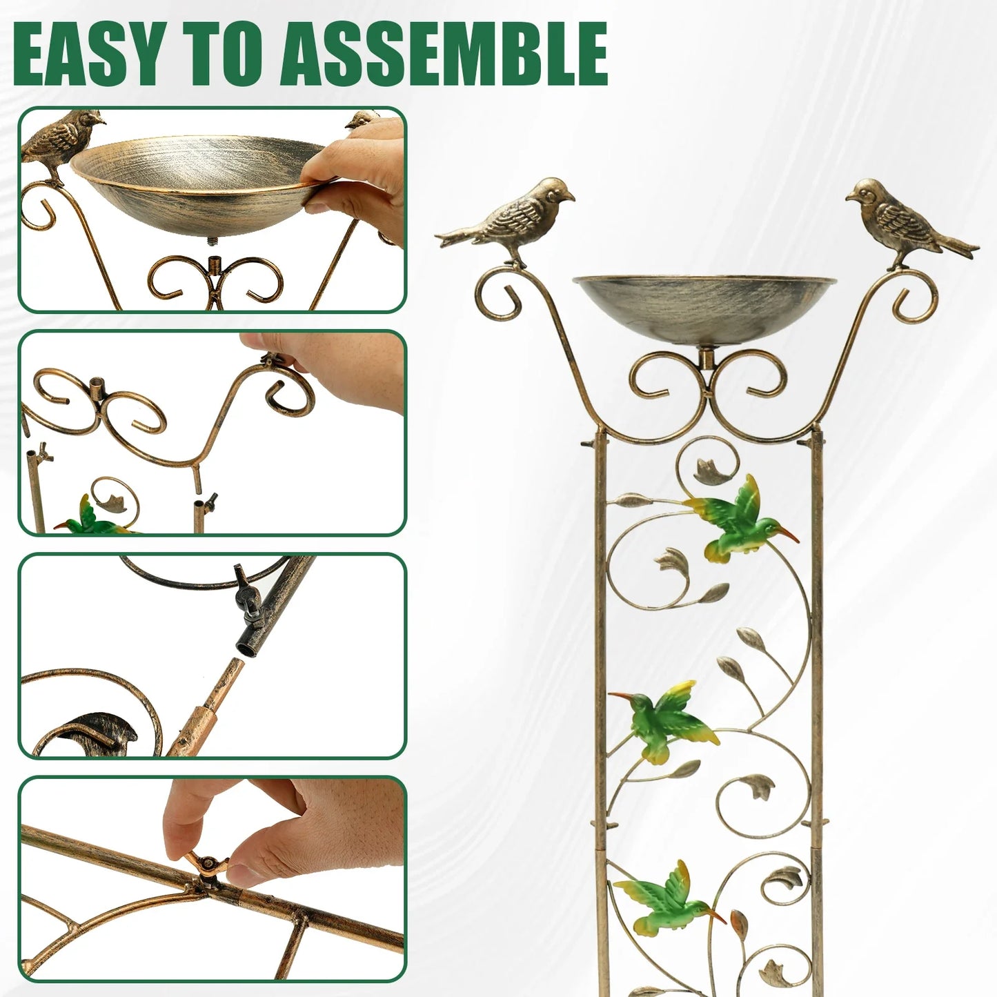 Metal Garden Trellis Bird Bath with Decorative Bird Design