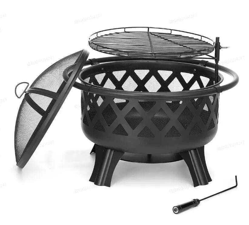 Portable BBQ Grill with Fire Poker and Mesh Cover