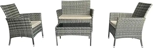 8 Pieces Outdoor Sectional Furniture Rattan Wicker Patio Sofa Couch with 28 Inch Gas Fire Pit Table Conversation Set for Backyard